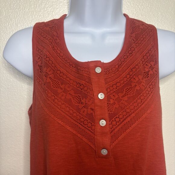 Lucky Brand Lace Trim Tank, Poppy Red, Women's Size Medium - Picture 3 of 8